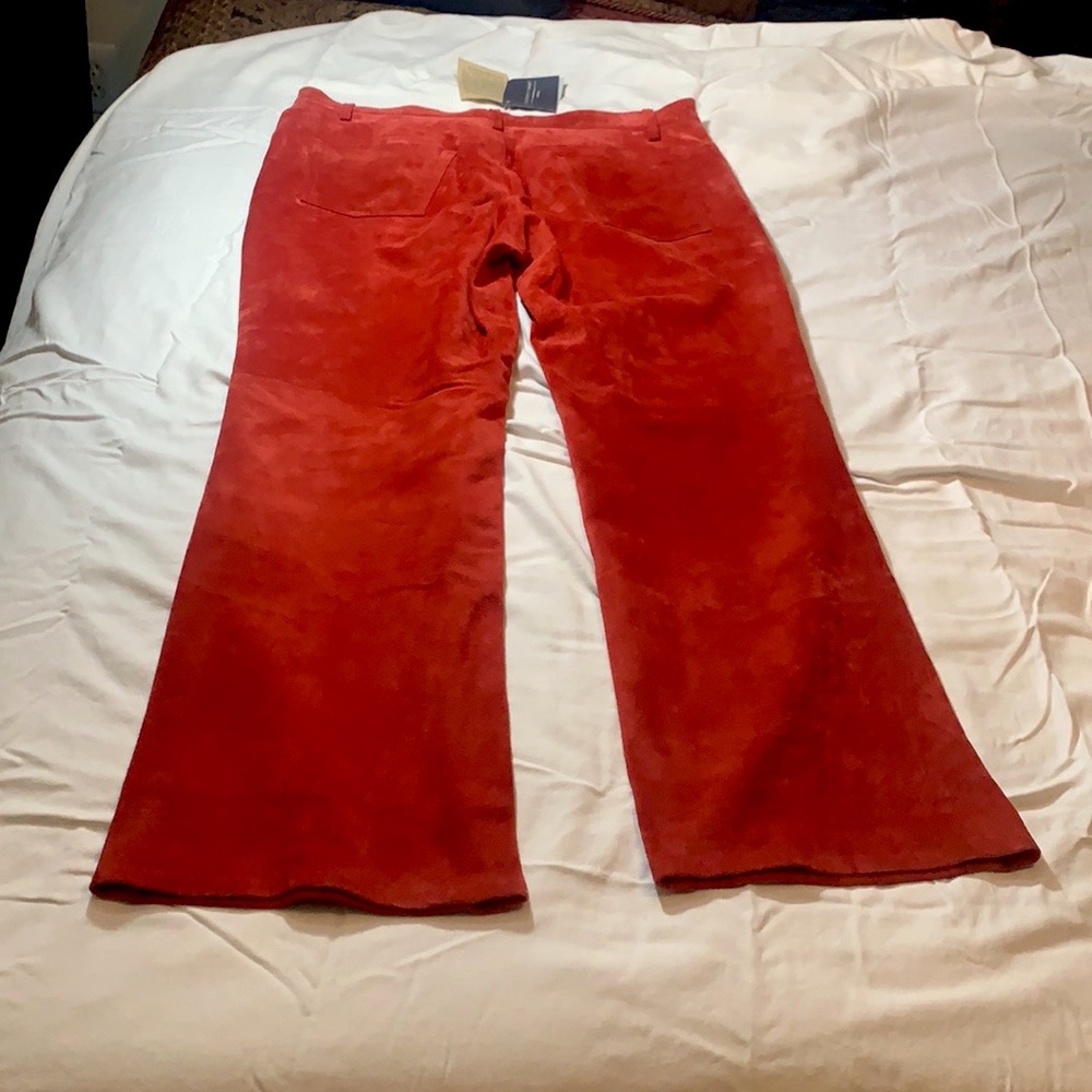 Suede leather pants by Catherine Stewart size 16 brand new in turquoise and red